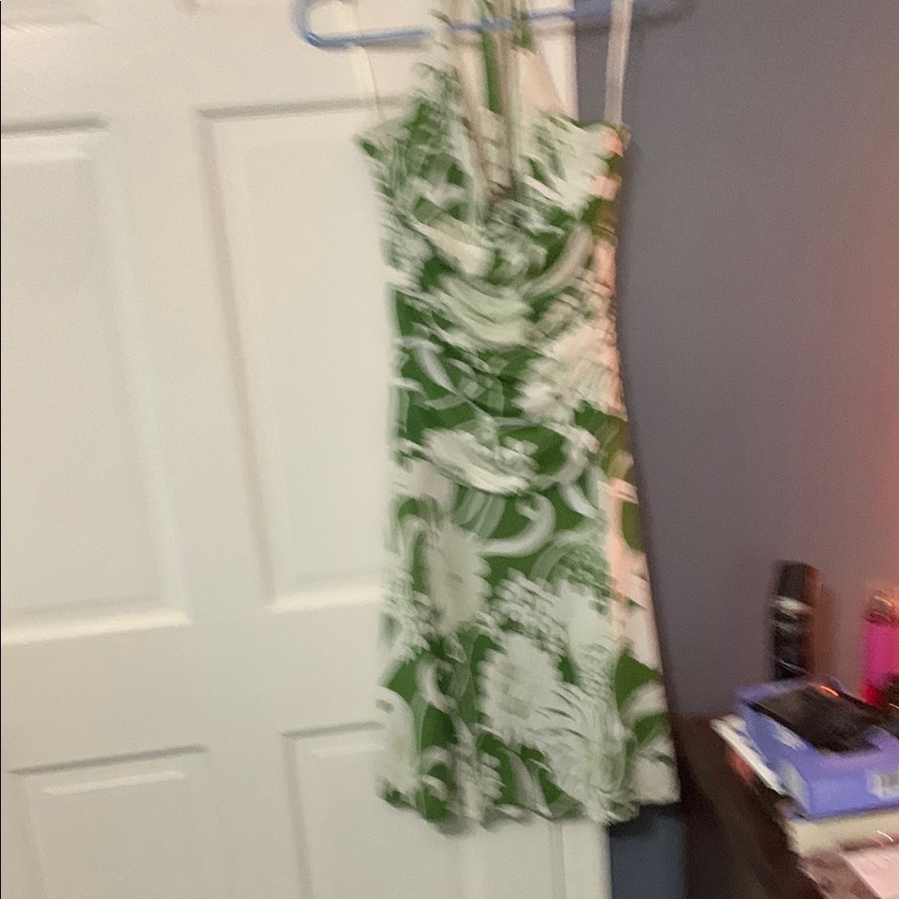 Source Unknown White and Green Halter Sundress